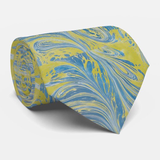 Blauw En Goud Abstract Golf Stropdas (Opgerold)