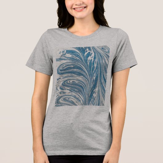 Blauw En Goud Abstract Golfpatroon Tri-Blend Shirt (Voorkant)