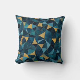 Blauw en Goud Abstract Mozaïek Kussen