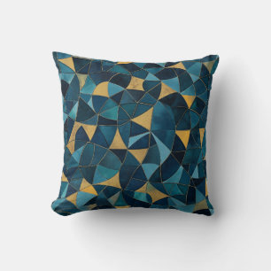 Blauw en Goud Abstract Mozaïek Kussen