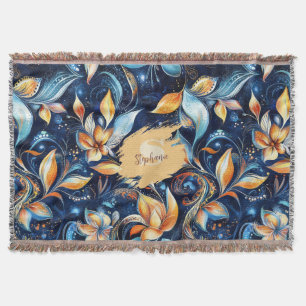 Blauw en Goud Abstract Paisley Bladeren (2) Deken