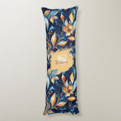 Blauw en Goud Abstract Paisley Bladeren (2) Lichaamskussen (Achterkant (Verticaal))