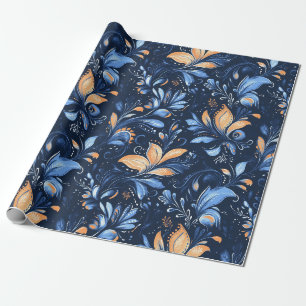 Blauw en Goud Abstract Paisley Bladeren (3) Cadeaupapier