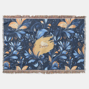 Blauw en Goud Abstract Paisley Bladeren (3) Deken