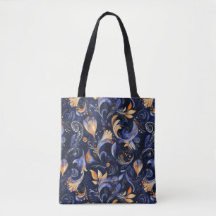 Blauw en Goud Abstract Paisley Bladeren Tote Bag