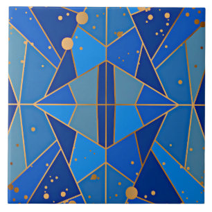 Blauw en goud abstract patroon tegeltje