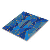 Blauw en goud abstract patroon tegeltje (Zijkant)