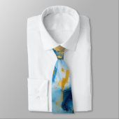 Blauw en goud abstract waterverf halsdoek stropdas (Gebonden)