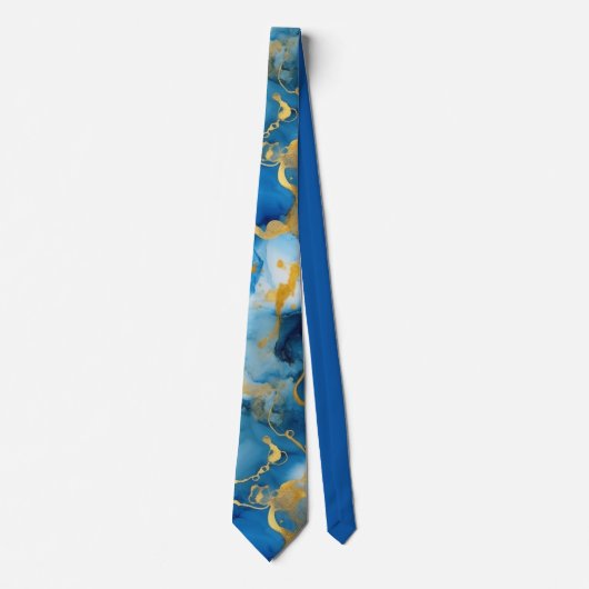 Blauw en goud abstract waterverf halsdoek stropdas (Voorkant)