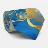 Blauw en goud abstract waterverf halsdoek stropdas (Opgerold)