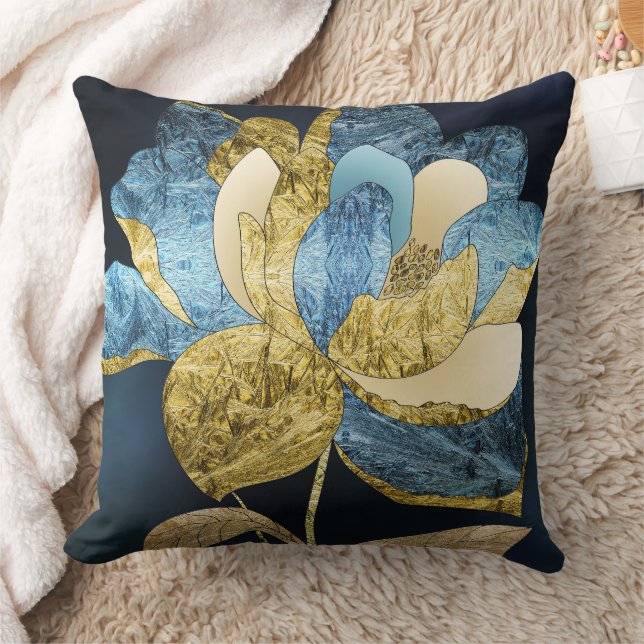 Blauw en goud abstracte bloem met getextureerde bl kussen (Deken)