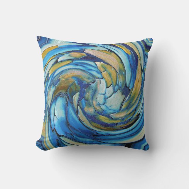 Blauw en goud Abstracte dolfijn buitenshuis Buitenkussen (Voorkant)