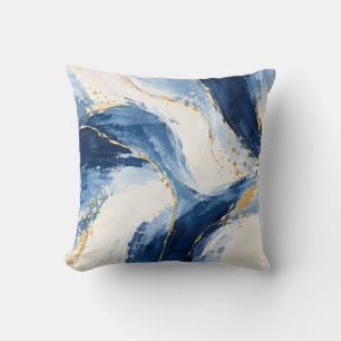 Blauw en Goud Abstracte Golven Kussen