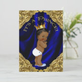 Blauw en Goud Afro-Amerikaans Prince Baby shower Kaart (Staand voorkant)