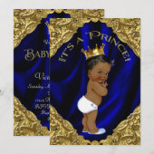 Blauw en Goud Afro-Amerikaans Prince Baby shower Kaart (Voorkant / Achterkant)