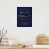Blauw en goud afscheidspartij welkomstbord poster (Keuken)