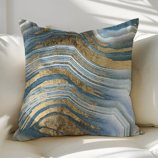 Blauw en goud agaat edelsteen geode modern trendy kussen (Creator heeft geüpload)