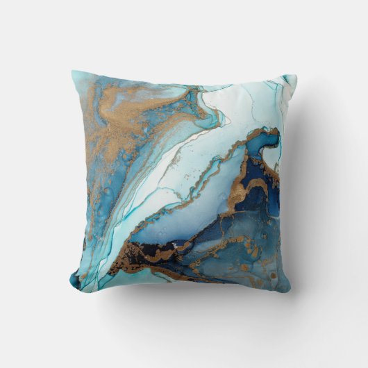 Blauw en goud agaat marmeren geode Kintsugi Kussen (Voorkant)