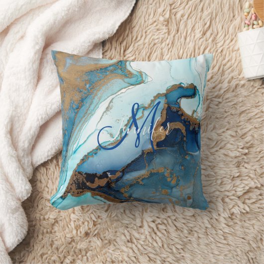 Blauw en goud agaat marmeren geode Kintsugi-monogr Kussen (Deken)