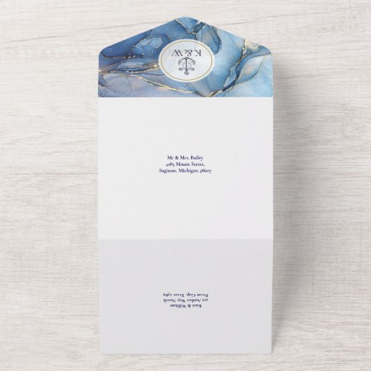 Blauw En Goud Agaat Zeeanker Trouw Uitnodiging (Buitenkant)