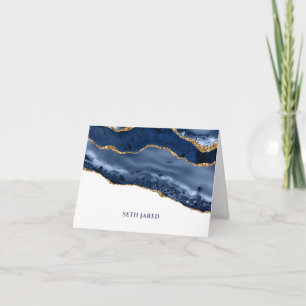 Blauw en Goud Agaten Rand Persoonlijke Vouw Bedankkaart