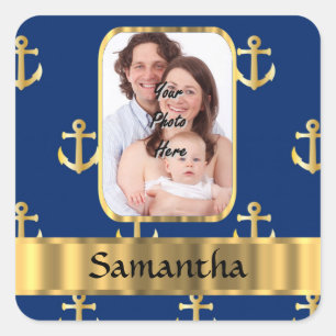 Blauw en goud anker patterend vierkante sticker