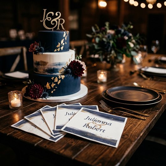 Blauw en goud aquarel servetten