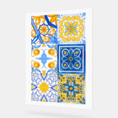 Blauw en Goud Aquarel Tegel Patroon – Mediterra Acryl Bord (Hoek)