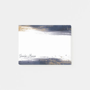 Blauw en goud aquarelpenseelstreken gepersonalisee post-it® notes