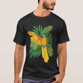 Blauw en goud ara met bladeren t-shirt