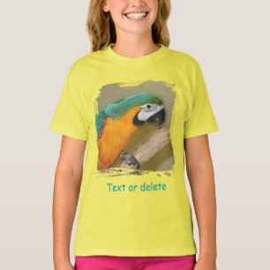 Blauw en goud ara papegaai gepersonaliseerd t-shirt