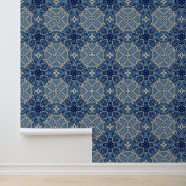 Blauw en Goud Arabesk Behang (Applicatie)