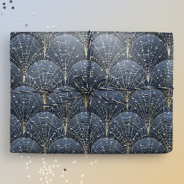 Blauw en Goud Art Deco Cobweb Luxe Cadeaupapier
