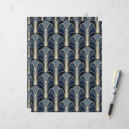 Blauw en Goud Art Deco Fontein Scrapbook Papier