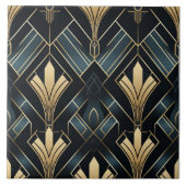 Blauw en Goud Art Deco, Glanzend en Donker Tegeltje (Voorkant)
