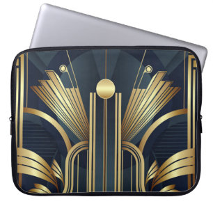 Blauw en goud Art Deco Laptop Sleeve