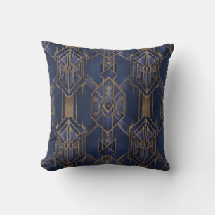 Blauw en Goud Art Deco Patroon 2 Sierkussen