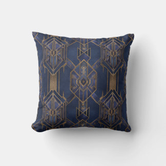 Blauw en Goud Art Deco Patroon 2 Sierkussen