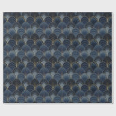 Blauw en Goud Art Deco Scallop Luxe Cadeaupapier (Vlak)