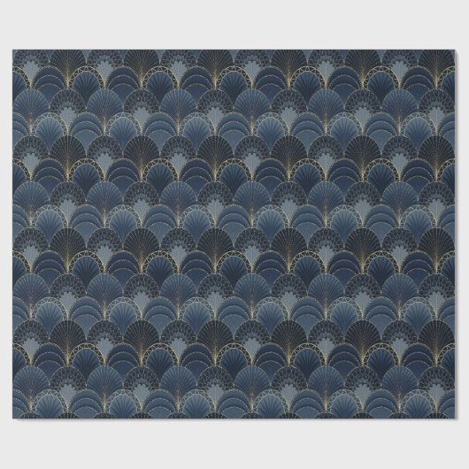 Blauw en Goud Art Deco Scallop Luxe Cadeaupapier (Vlak)