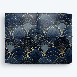Blauw en Goud Art Deco Scallop Luxe Cadeaupapier
