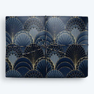 Blauw en Goud Art Deco Scallop Luxe Cadeaupapier