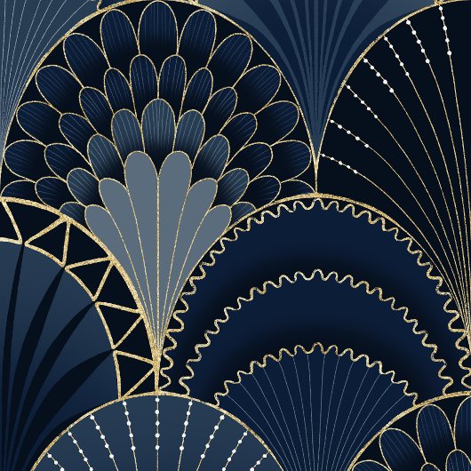 Blauw en Goud Art Deco Scallop Luxe Cadeaupapier