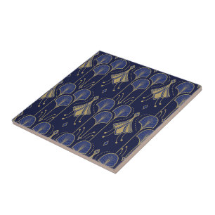 Blauw en goud art deco tegeltje