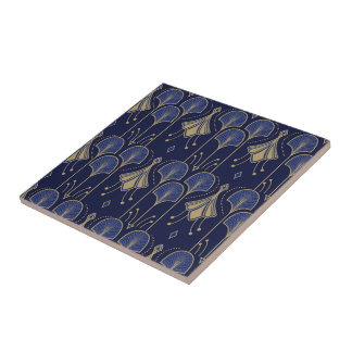 Blauw en goud art deco tegeltje