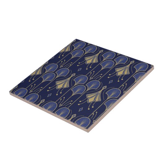 Blauw en goud art deco tegeltje (Zijkant)