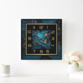 Blauw en goud Art Deco Vierkante Klok (Huis)