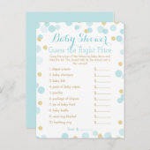Blauw en Goud Baby shower Juiste Prijs Spel Uitnodiging Briefkaart (Voorkant / Achterkant)