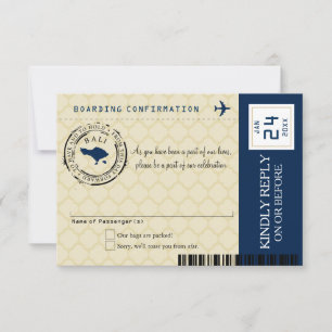 Blauw en Goud Bali Trouw RSVP Kaartje