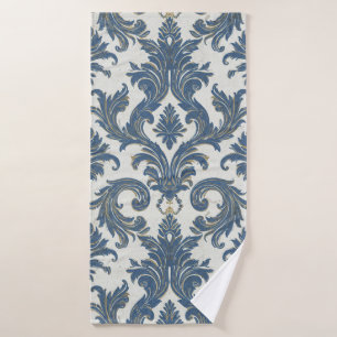 Blauw en Goud Barok Damask Badhanddoek